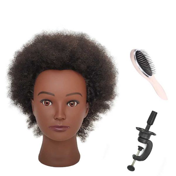 Mannequin -Köpfe Afro Schaufensterpuppen Kopf 100% Real Hair Training Chef Styling Head Braid Hair Dolls Kopf zum Üben von Cornrows and Braids 6 Zoll Q240530
