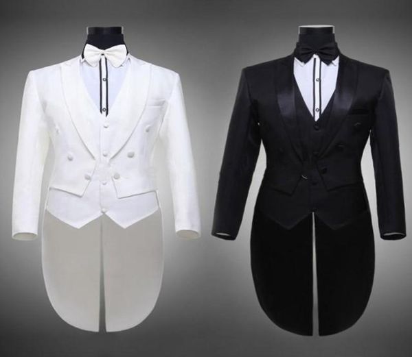 Jacke Hosengürtel Männlicher Hochzeitsbräutigam Schwalbenschwanzanzug schwarz weiß weiß Smoking formelle Kleid Kostüme dreiteils Set Männer Anzüge Sing4704888