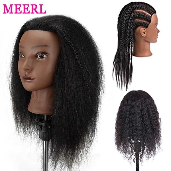 Mannequin -Köpfe Afro Schaufensterpuppen Kopf 100%Real Hair Styling Head Braid Hair Dolls Kopf zum Üben von Cornrows und Zöpfen mit Tischklemmstand Q240530