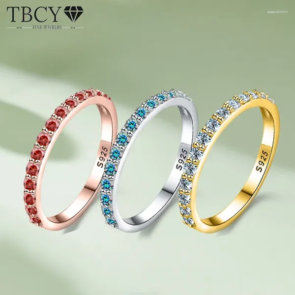 Cluster Rings tbcyd 2mm MultyColor Moissanite Half вечность полоса 925 серебряного серебряного серебряного серебряного серебра бывшего бриллианта для женщин Оптовые ювелирные изделия