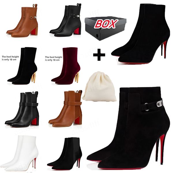 Com designer de caixa, Bottoms Red Boots Women Boots Over the Knee Boot Lady Sexy Pointed Toe Bombas Batom Saltos Altos Tornozelo Botas curtas Mulher Sapatos de luxo 35-42