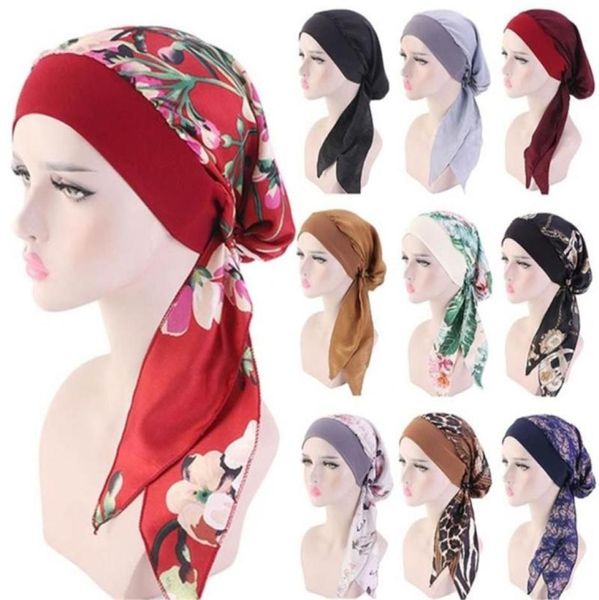 1pc Muslim Turban Haarausfall Hut Hijab Cancer Head Schal Chemo Pirate Cap Headwear Bandana gedruckt verstellbare elastische Hats7224461