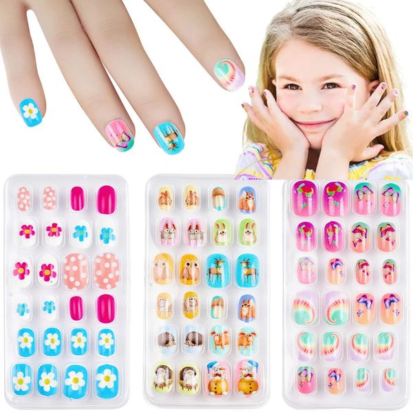 Kinder drücken auf Nails24 -PCs gefälschte Nägel Tipps für Kinder Acryl Preglue Volles Cover Kurzer falsch niedliche Fingernägel 240701