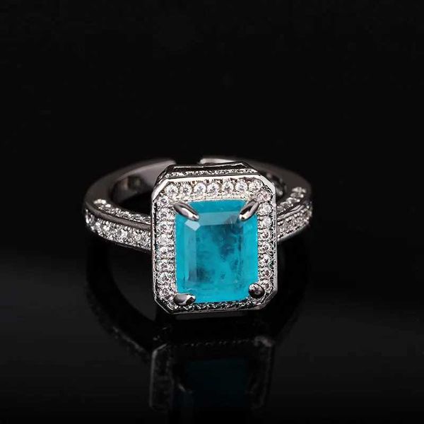 Solitaire Ring 2024 New Ring for Women S925 Sterling Silver Big Blue Stone Diamond Gemstone Emerald Turmaline Pariba Jewelry Wedding Rings G240529