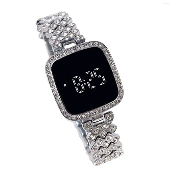 Relógios de pulso feminino pulseira de cristal relógio fácil de ler quadrado dial touch screen relógio de pulso para namorada presente de aniversário