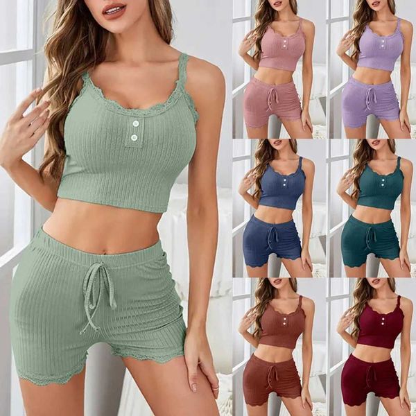 Sexy Pyjamas Damen Nachtwäsche Pyjama Sets Sexy Spitze Camisole Shorts Ärmelloses Top Shorts Homewear Sommer Mädchen Loungewear Pyjama Pour Femme 240330