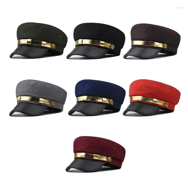 Berets 50jb y2k chapéu marinho all-match homens mulheres octogonal uniforme casual pu-couro borda senhoras tomando po