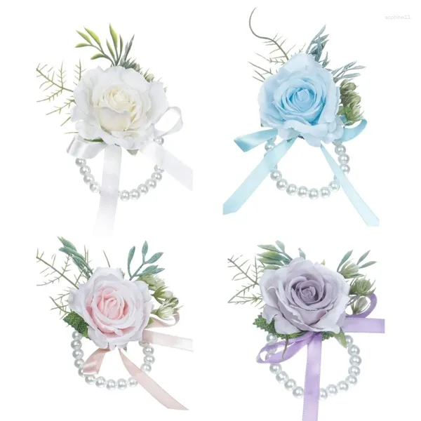 Flores decorativas elegante floral pérola pulseira decoração de pulso ornamento de damas de honra