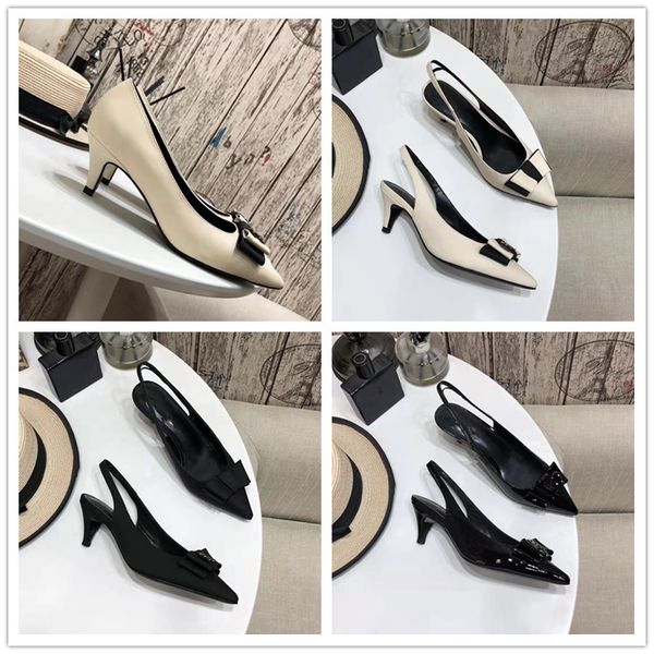 Marka Ünlü Tasarım Kadın Sandalet Slingback Ayakkabı Siyah Patent İnce Topuk Bıçak Kare Toe Slingbacks Sandal Nero Sandaliler Strass Toka Üstü Lüks