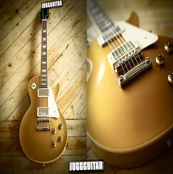 Custom Shop Стандартная электрогитара с золотым верхом Goldtop с окантовкой корпуса Белая накладка Белый перламутр Трапециевидный палецa7527357