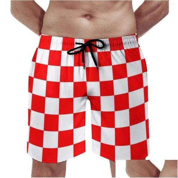 Pantaloncini da uomo Estate Palestra Scacchiera croata Sport Quadrato rosso bianco Pantaloni corti da tavola personalizzati Costume da bagno retrò ad asciugatura rapida Grandi dimensioni Dr Dhank