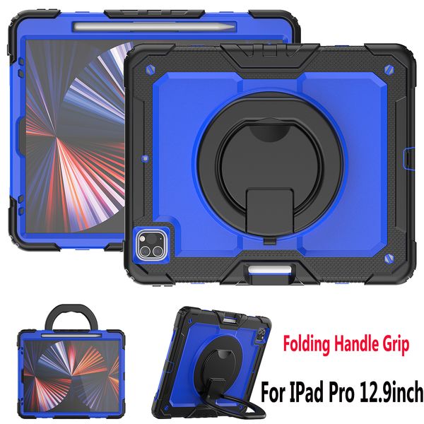 Handle Grip 360 Rotating Kickstand Caso à prova de choque para iPad Pro 12,9 polegadas Capa protetora híbrida resistente para tablet com suporte para lápis S + alça de ombro + filme PET