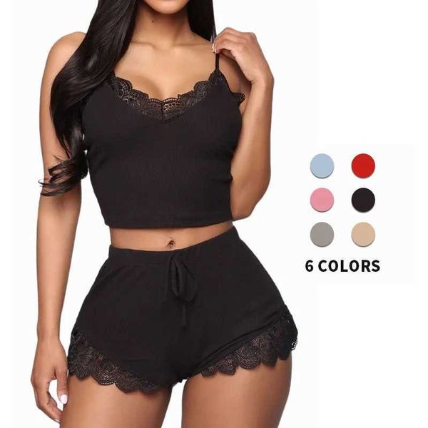 Sexy pijamas rendas mulheres pijama conjuntos macio confortável com decote em v sleepwears sexy feminino camisola conjunto sem mangas noite wear 2pcs cetim nightdress 240330