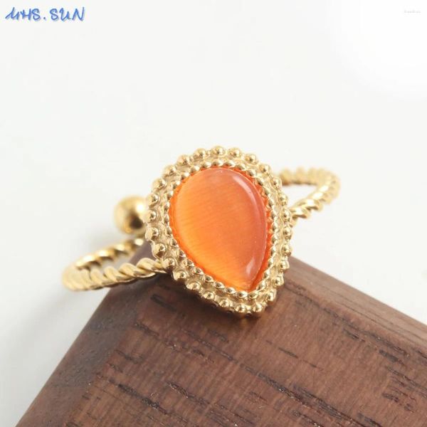 Clusterringe MHS.Sun Fashion Waterdrop Orange Steinring Gold plattiert Edelstahl Kristall Hochzeit offen für Frauen weiblicher täglicher Schmuck