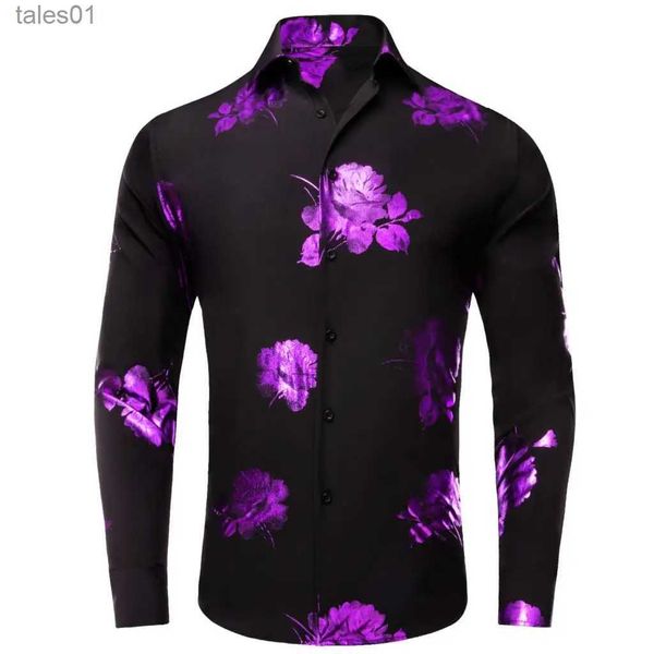 Herren Plus Tees Polos Hi-Tie Schwarz Rosa Seide Herrenhemden Windsor Kragen Sommer Frühling Langarm Kleid Hemd Haii Bluse für Männer Hochzeit Business yq240401