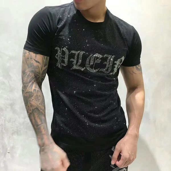 Homens camisetas 2024 verão strass algodão camiseta manga curta homens camiseta top roupas vendendo item