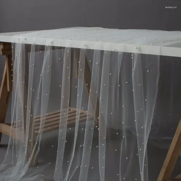 Masa bezi romantik beyaz masa örtüsü ile inci boncuk el yapımı gelin peçe düğün pografi arka plan giysileri dikdörtgen iplik