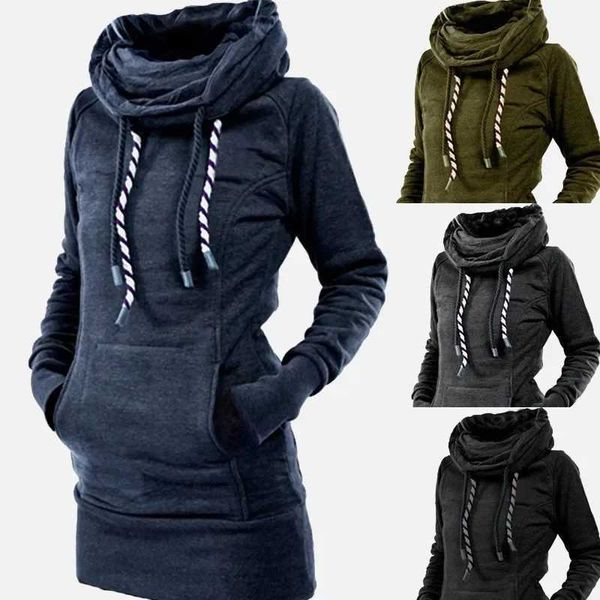 Mulheres Hoodies Moletons Mulheres Gola Pulôver Robe Plain Grosso Hoodies Poleron Mujer 2020 Quente Túnica Moletom Bordado Estrela Longo Hoodie Vestido 240401