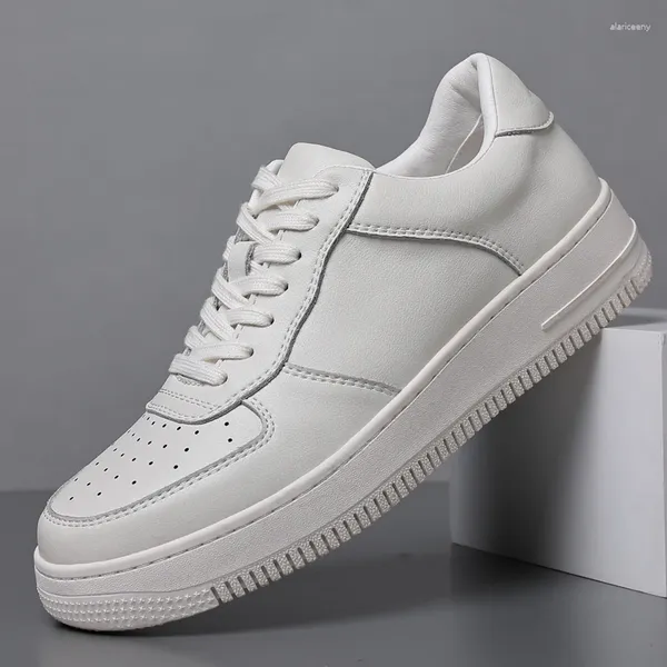 Sapatos casuais estilo coreano masculino plataforma rendas de couro genuíno sapatos planos respirável branco tênis jovens calçados de rua zapato