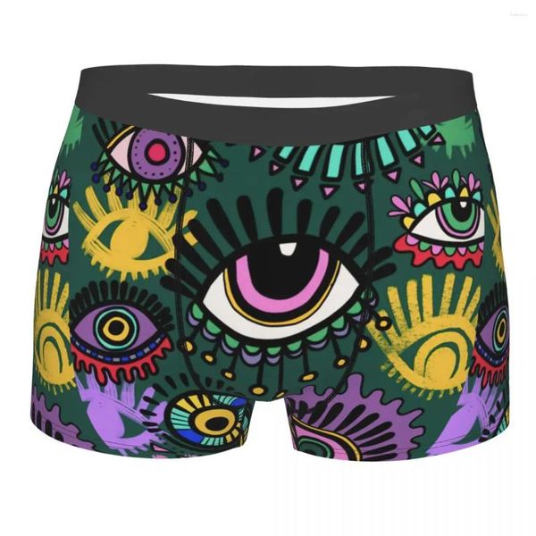 Cuecas homens boxer briefs shorts calcinha olhos coloridos doodle poliéster roupa interior homme humor S-XXL