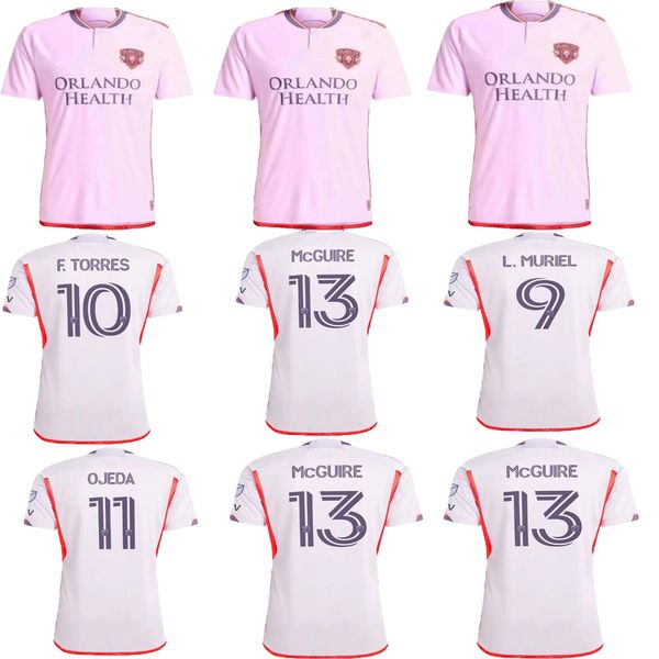 24/25 Orlando City SC Kit de camisas de futebol rosa de alta qualidade Homem Major League Football Shirt Primary Home Purple The Wall Away White Legacy F.TORRES L.MURIEL OJEDA JANSSON