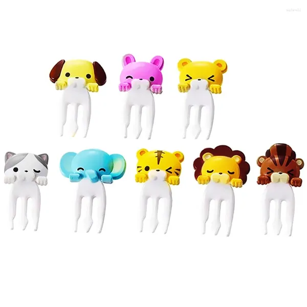 Geschirrsets 8 PCs Kuchen Obstgabel Kind Fruchtbare Tiere Gabeln Plastik Mini Cartoon Zahnstocher