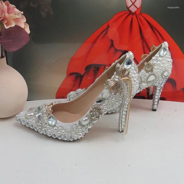 Kleid Schuhe Luxus Kristall Hochzeit Braut Frau Mode Dünne Ferse Frauen Party Spitz Hohe Pumps Glas Perle Handmade