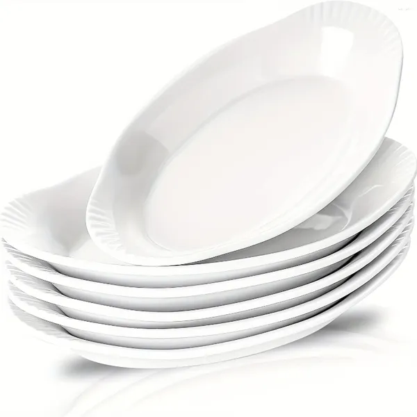 Conjunto de tigelas com 6 pratos de cerâmica para gratinado, forno oval, porcelana branca segura, utensílios para cozinha/padeiro 9 I