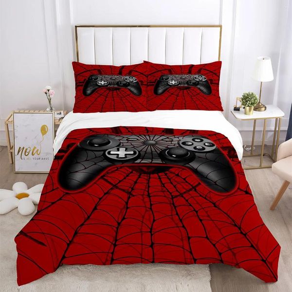 Set di biancheria da letto Set copripiumino rosso nero per l'arredamento della camera dei ragazzi Gamer Modern Videogiochi 3D Trapunta Teen Boy Bambini Uomini