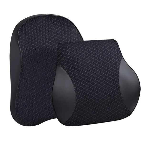 2024 3D Memory Foam Cuscino per il collo dell'auto Cuscino per auto in pelle PU Cuscino per il resto della vita Cuscino per il sedile posteriore Cuscino lombare per accessori auto