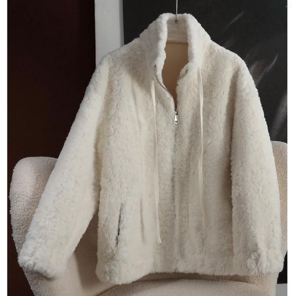 Giacche da donna Giacca in pelliccia di agnello Autunno e inverno Versione coreana Colletto allentato Cappotto bianco caldo e confortevole