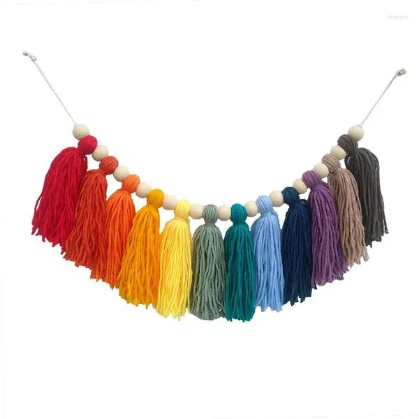 Dekorative Figuren, regenbogenfarbenes Garn, Quaste, Perlenschnur, hängende Dekoration, Zuhause, Pull-Blume, Kinderzimmer, Ins-Wandanhänger, böhmischer Stil