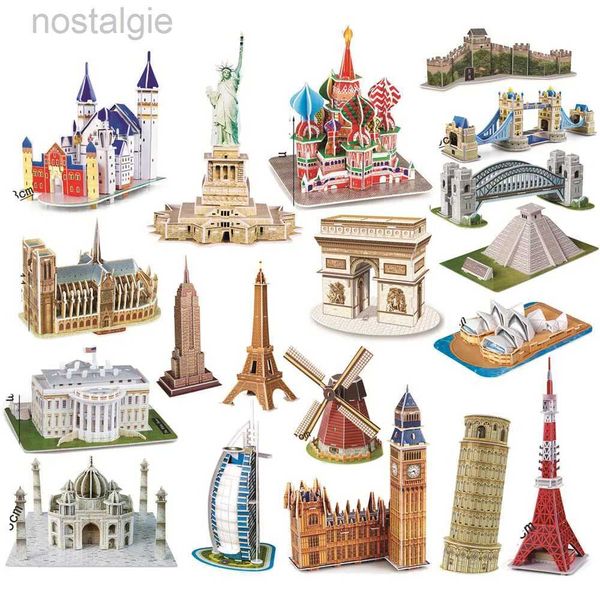 Blocos 40 estilo mundialmente famoso arquitetura edifício 3d puzzle modelo construção 3d quebra-cabeça brinquedos para crianças presente de natal 240401