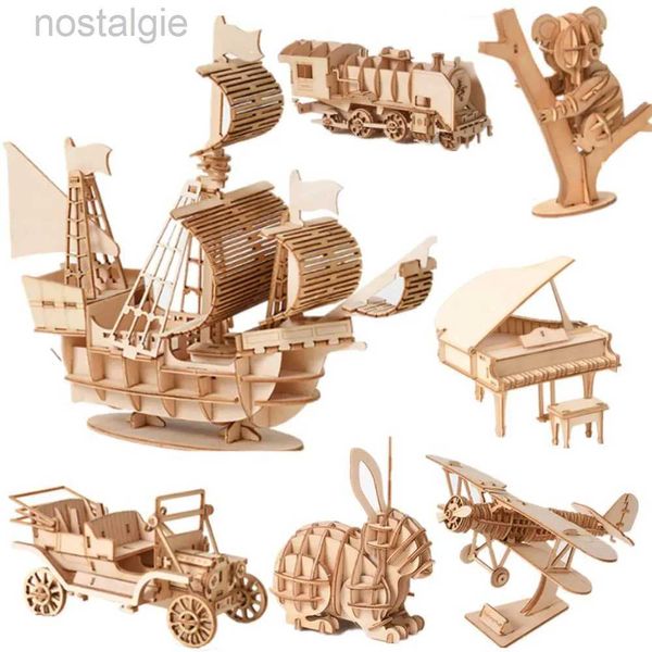 Blöcke 3D Holzpuzzle Spielzeug für Kinder und Erwachsene Teenager Tier Handgefertigtes Montagespielzeug Bausteine Set DIY Puzzlebrett Lernspielzeug 240401