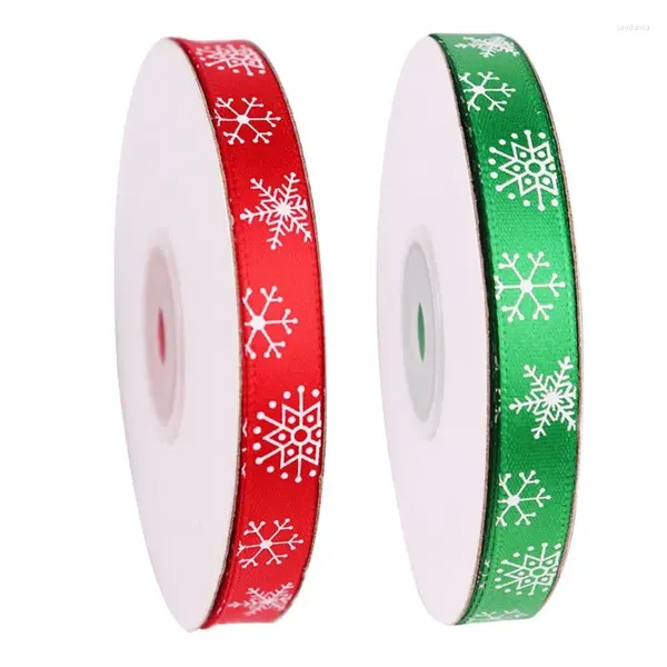 Decoração de festa 22m vermelho verde impresso fita de floco de neve fitas de presente de natal diy artesanato para decoração ideal e wrappin