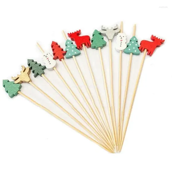 Dropções de talheres descartáveis 100pcs espetos de bambu salada de natal palitos de vegetais palitos de dente para decoração de festa diy