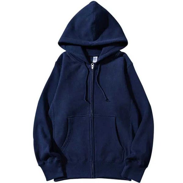 Kadın Hoodies Sweatshirts Kaliteli Zip Kapşonlu Kadınlar Sweatshirt Lacivert Pamuk Sıradan Sokak Giyim Gevşek Bahar Sonbahar Düz Renk Hoodie Ceket 240401