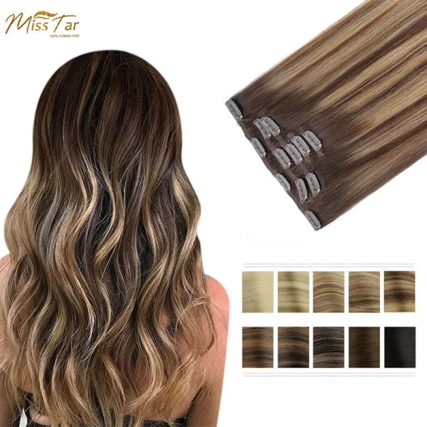 Extensões de cabelo humano clipe em extensões de cabelo em linha reta remy cabelo natural preto luz marrom mel ombre extensões de cabelo com clipes 75g85g