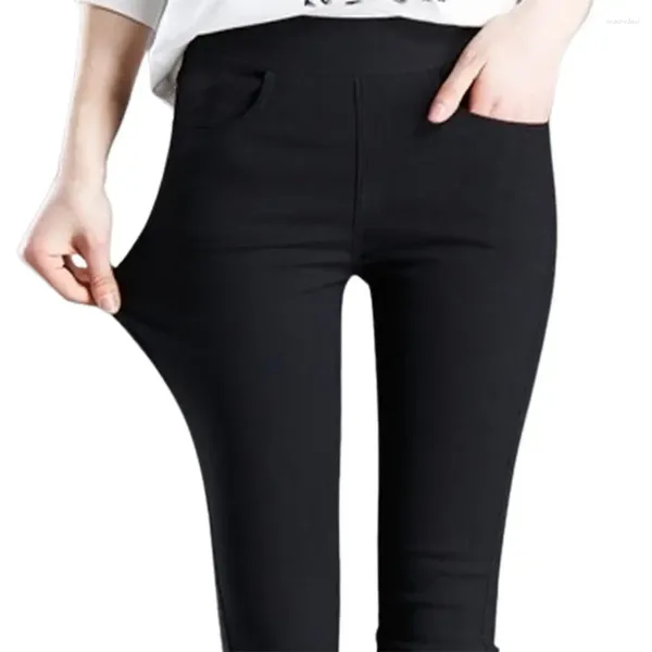 Calças femininas primavera alta elástica magro lápis jeans leggings preto sobre tamanho imitação estiramento denim calças compridas