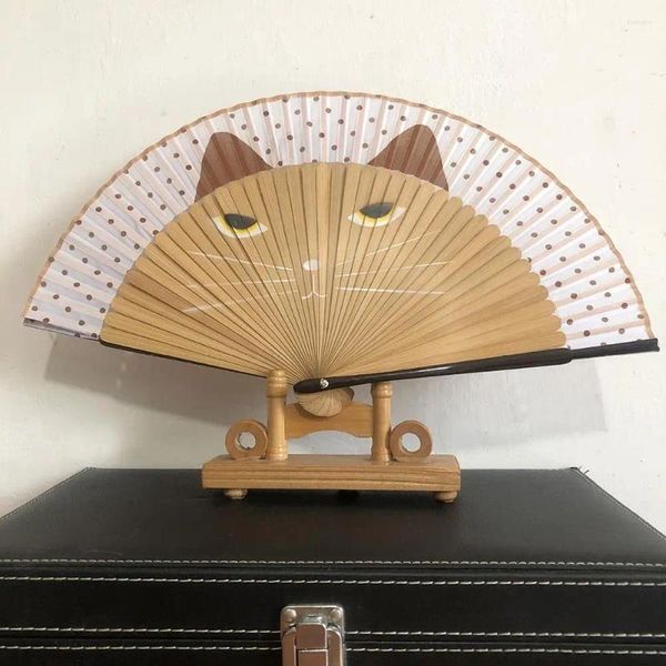 Estatuetas decorativas grande ventilador dobrável pano de náilon portátil chinês preto decoração dobra mão para par