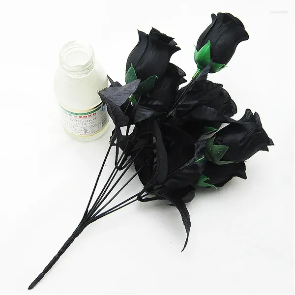 Party-Dekoration, 7 Köpfe, Simulation, schwarze Rose, künstliche Blume, Seidenstrauß, Zuhause, Hochzeit, Urlaub, Halloween, DIY-Arrangement