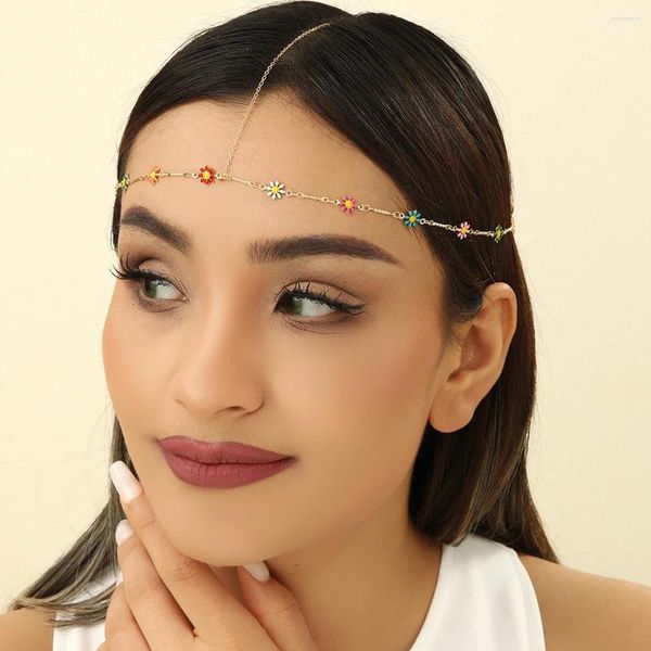 Haarspangen QIAMNI Elegante Blumenkopfkette Süßes Dekorieren Stirnband für Frauen Mode Stirnzubehör Braut Kopfbedeckung Schmuck