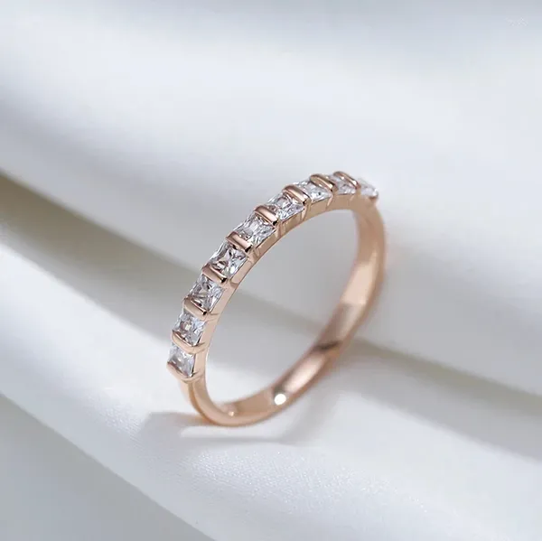 Anéis de casamento Wbmqda anel de noivado para mulheres amantes simples zircônia cúbica 585 rosa ouro cor moda jóias