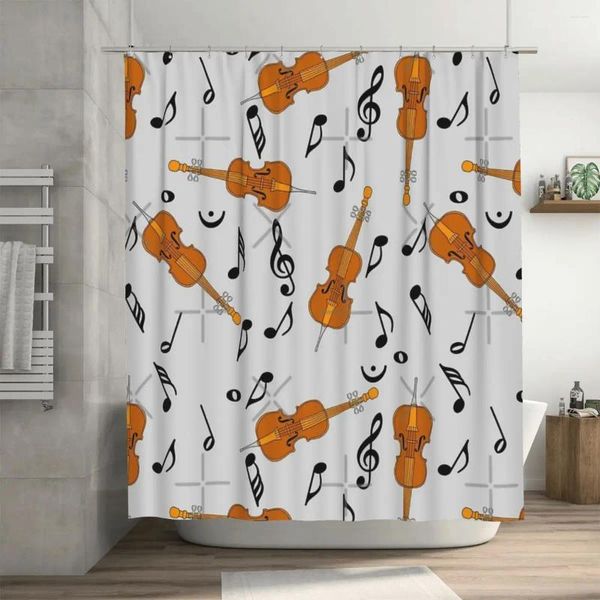 Duschvorhänge, Cello, schwarzes Musiknoten-Muster, grauer Vorhang, 183 x 183 cm, mit Haken, zum Selbermachen, Schutz der Privatsphäre