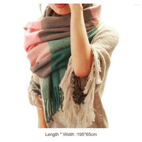 Sciarpe Sciarpa da donna Elegante stampa scozzese invernale dai colori vivaci con finiture in nappa Imitazione cashmere Moda femminile per il calore
