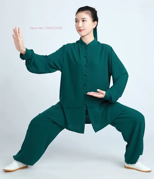 Etnik Giyim 2024 Çin Geleneksel Tai Chi Kungfu Yoga Egzersiz Top Pantolon Set Vintage Dövüş Sanatları Eğitimi Uygulama Performansı