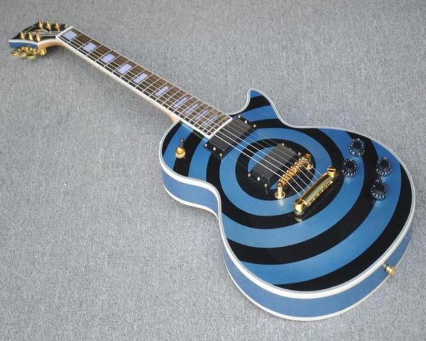 Custom Shop Zakk Wylde Bullseye Pelham Blue Black E-Gitarre White Block Pearl Inlay Copy EMG Passive Pickups Golden Hard4677875