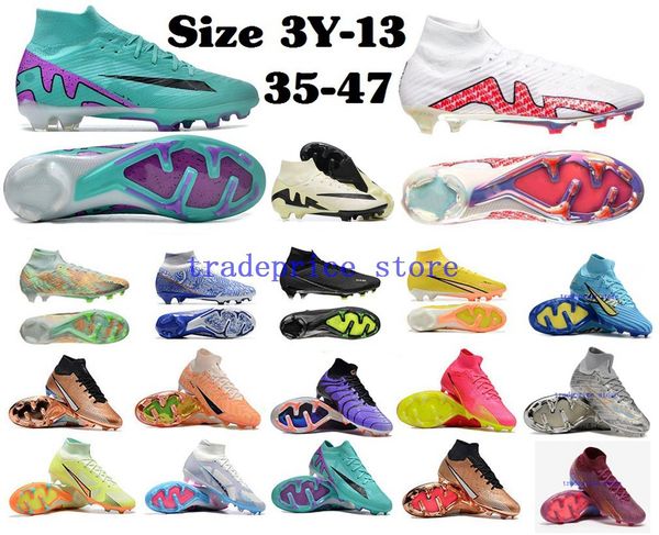 Mens Sapatos de Futebol Crianças Cleats Crampons Botas de Futebol Mercurial Cleat Turf 7 Elite 9 R9 V 4 8 15 XXV IX FG American Foot Ball Boot Enfant Juventude Meninos Meninas Tamanho 3Y-13 35-47