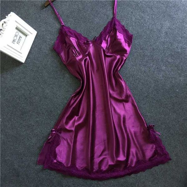 Sexy Pyjama Frauen Satin Sleepdress sexy Bowknot Spitze Babydoll v Hals Pronse Dessous große Damen Unterwäsche BH Support Pyjama intim 2404101