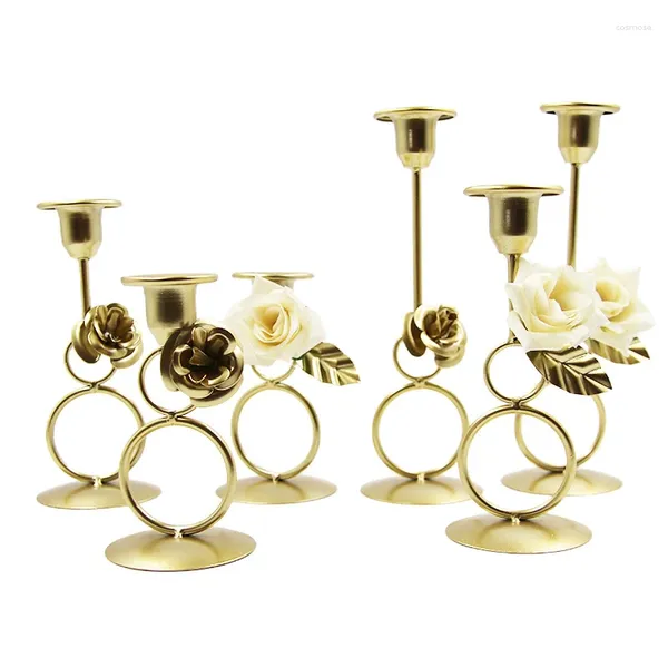 Castiçais de ouro requintado flor estilo europeu castiçal moda metal mesa de casamento rack suprimentos de festa